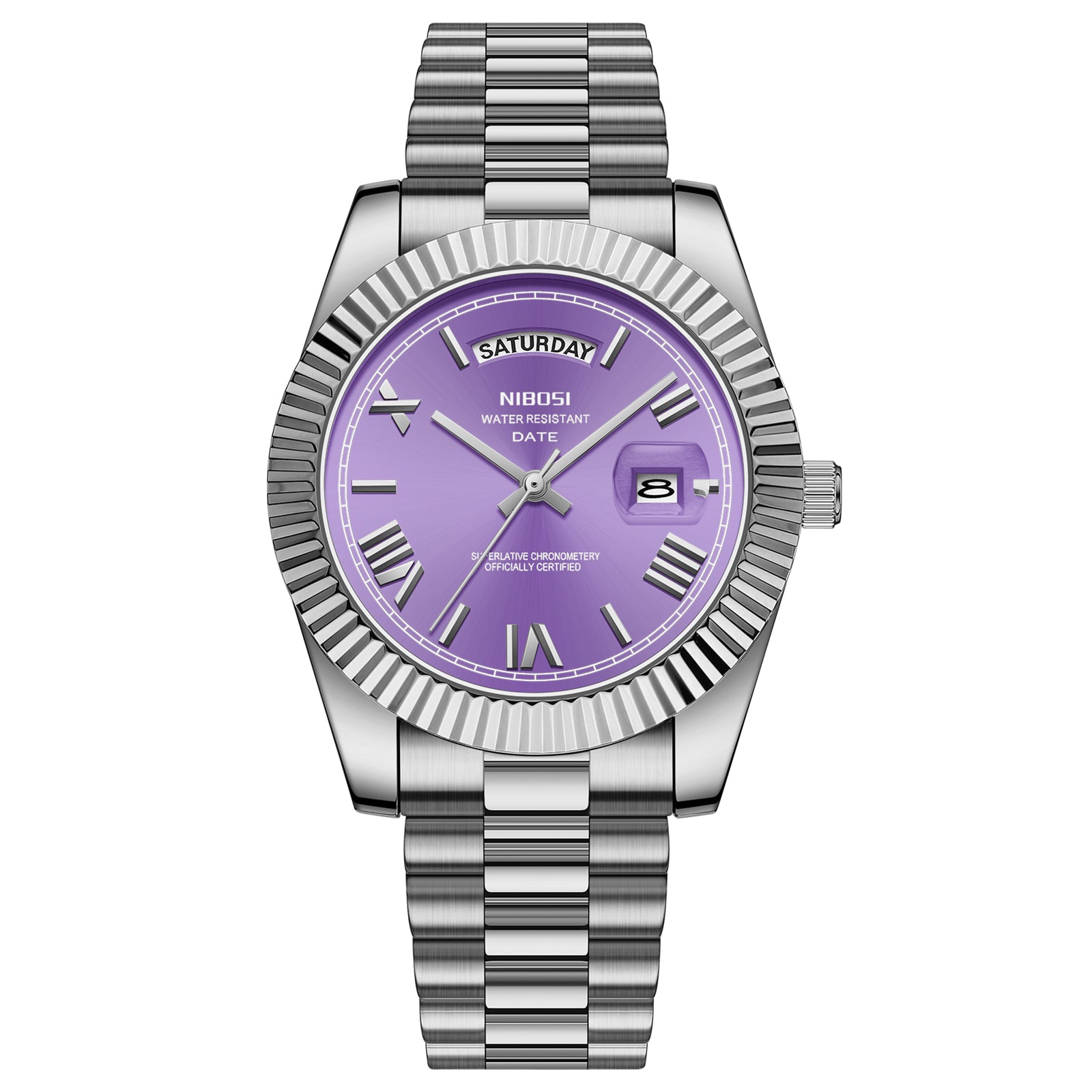Nibosi Day-Date Roman Silver Purple