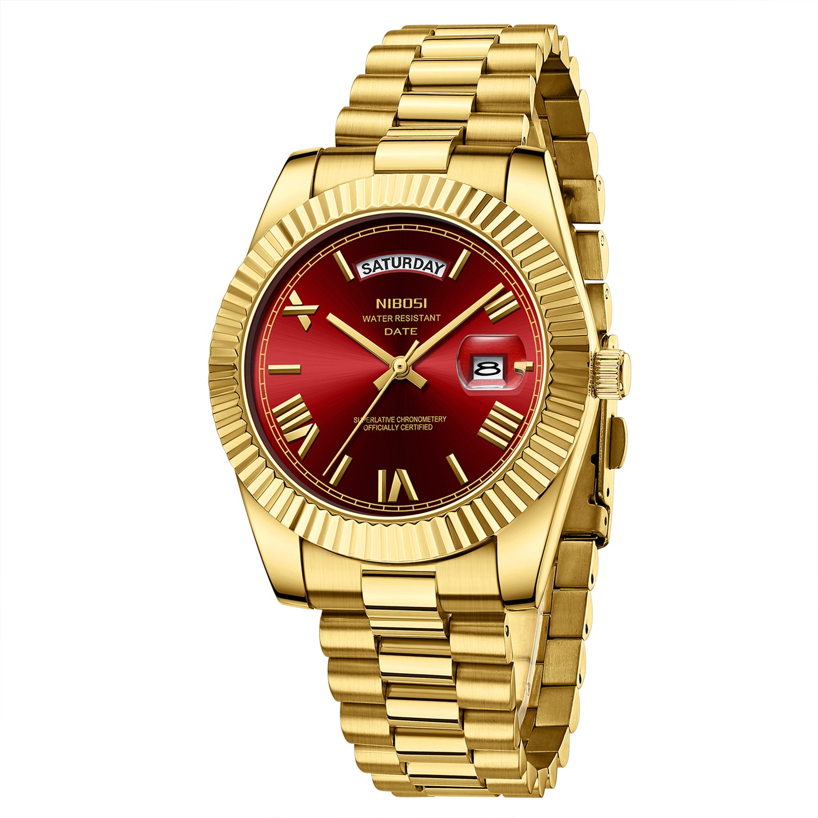 Nibosi Day-Date Roman Gold Red